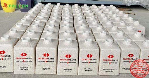 Bình đựng dầu gội sữa tắm gốm sứ in logo ngân hàng Techcombank