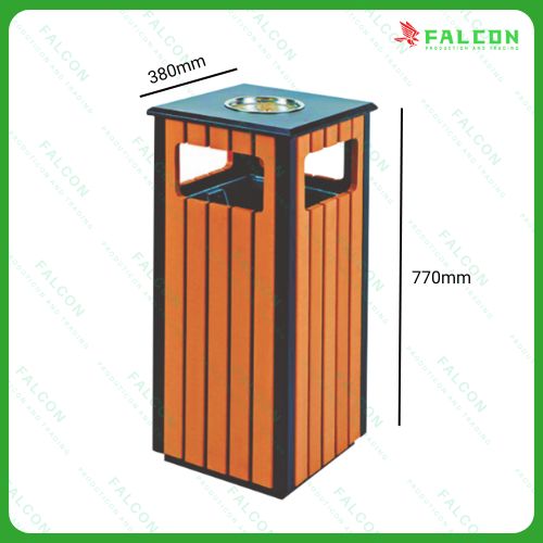 Thùng rác giả gỗ hình vuông đặt ở ngoài trời được Falcon cung cấp 